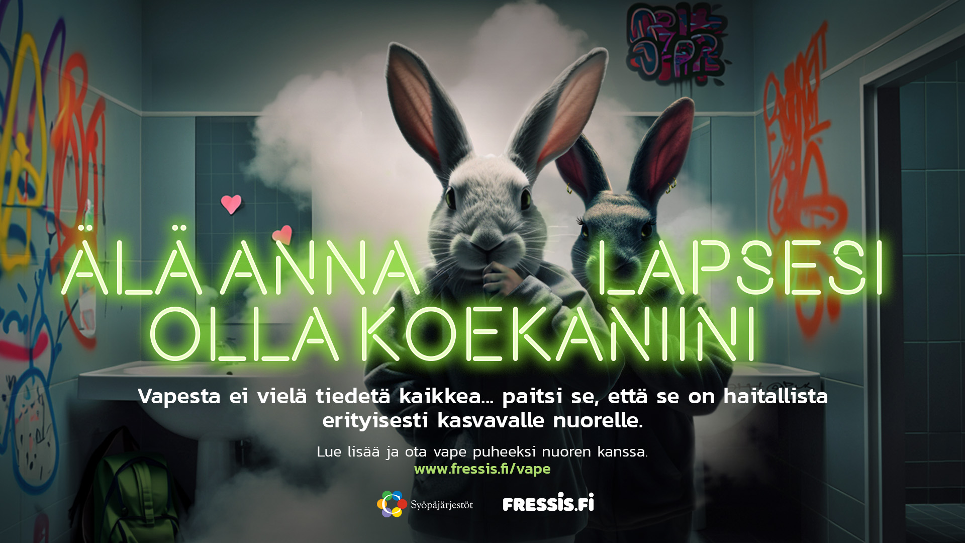 kuva jossa tekoälullä tehty kani polttaa vapea.